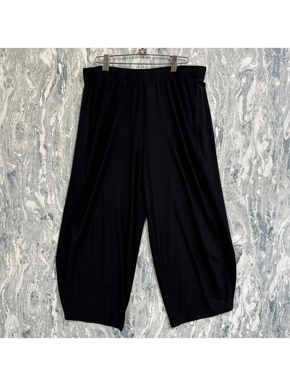 Minimalist artsy boho lagenlook black wide leg parachute lounge pants (L)